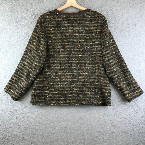 LAFAYETTE 148 NY Blazer Coat Tweed Zip Up Blazer Jacket Softshell Brown Trim 16 - Picture 2 of 8